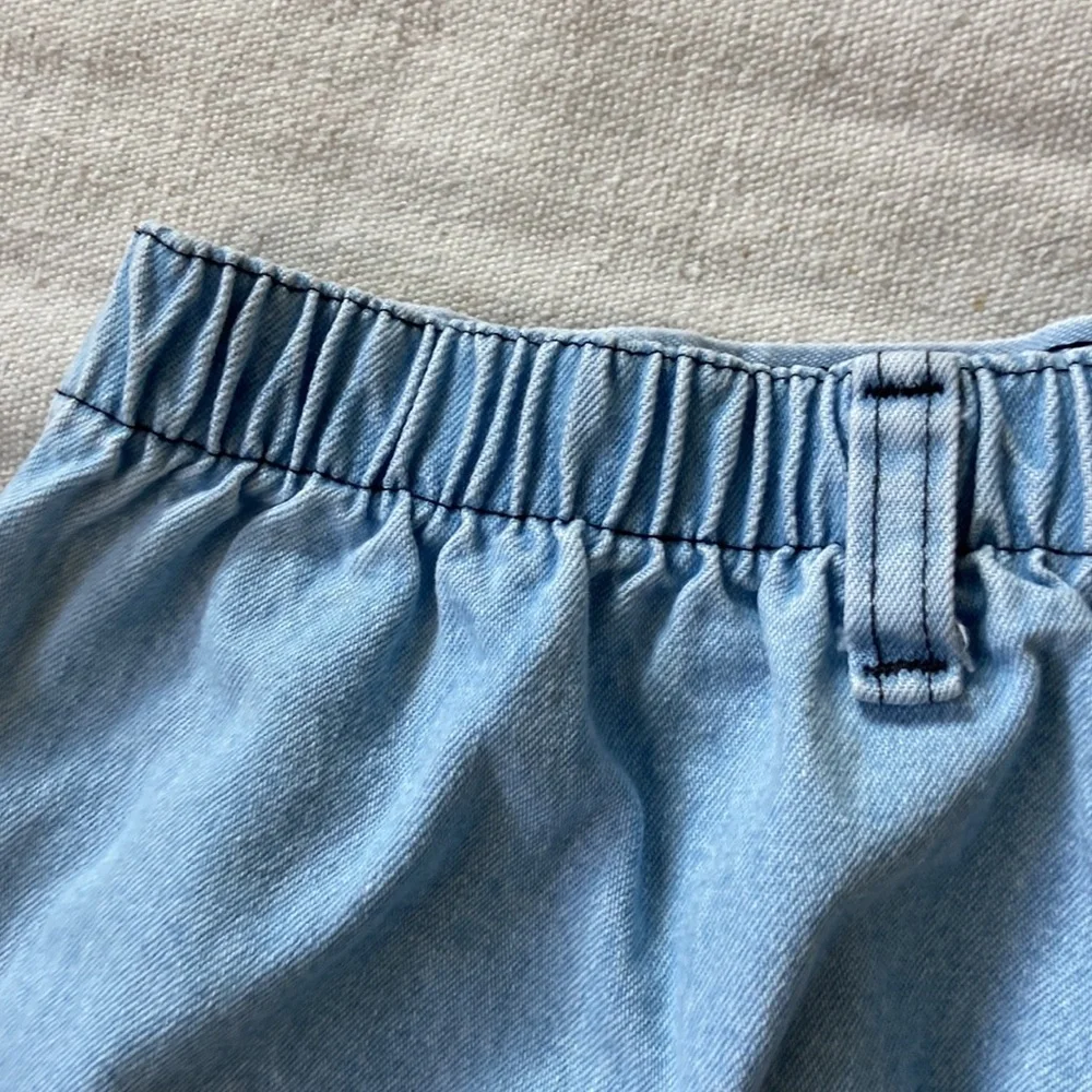 VINTAGE 80s 90s Skirt Denim Lace Grunge 6 Kids Dress Roses Light Wash Acid Mini